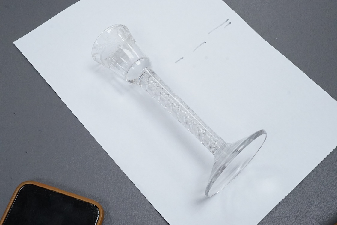 An airtwist cordial glass, c.1760, 17.5cm high